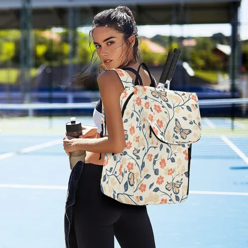 Vista 7 de Tennis Racquet Ball Bag Cute Sturdy Cartoon Butterflies Flower Light Color Tennis Bag Holds 2 Rackets for Women Men raquetas de tenis