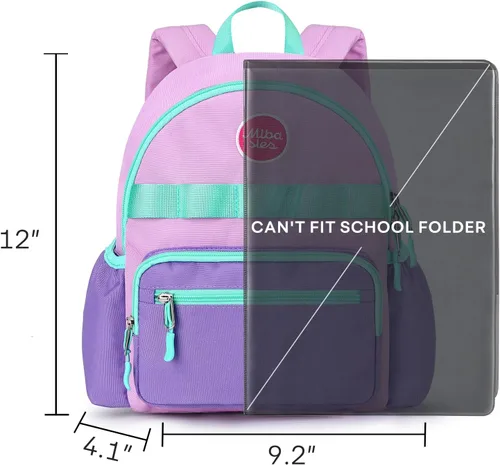 Vista 3 de mibasies Mochila para niños y niñas de 2 a 4 años, mochila preescolar para niños y niñas, mochila de jardín de infantes, Rosa Con Mediumpurple 1