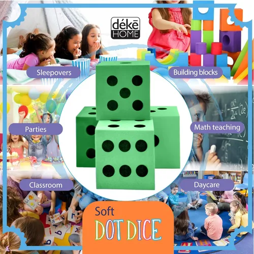 Vista 8 de Deke Home - Juego de dados de espuma (paquete de 4), dados grandes para el aula y la escuela en casa, color verde brillante, grande de 1.96