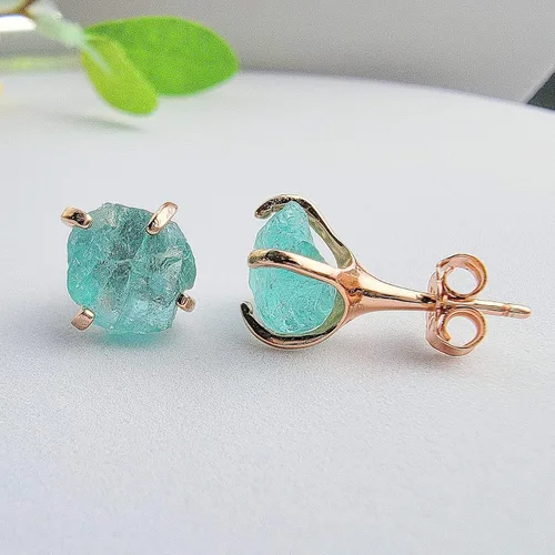 Vista 95 de Aretes de piedra preciosa natural en bruto con oro rosa sobre plata de ley 925, 6 a 0.276 in, regalo de piedra de nacimiento de calidad genuina