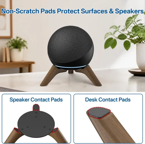 Vista 4 de Soporte de escritorio de madera para Echo Dot de 4ª y 5ª generación y soporte para Echo Dot Max para un mejor sonido, soporte de altavoz de trípode