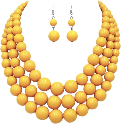 Vista 29 de Rosemarie & Jubalee Conjunto de joyería para mujer con 3 cadenas multicolores de perlas simuladas y aretes, regalo con collar, 45,7 cm + 7,6 cm