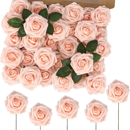 Vista 38 de MACTING 30 PCS Flores Artificiales Rosas Negras y Blancas Flores Falsas con Tallo Rosas de Espuma de Tacto Real para Boda Bola de Besos Ramillete