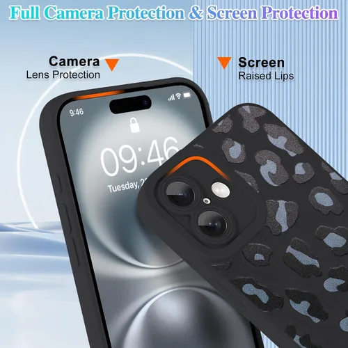 Vista 3 de Fiyart Funda diseñada para iPhone 16, bonito patrón de estampado de leopardo, suave y delgada, de poliuretano termoplástico, protector de guepardo