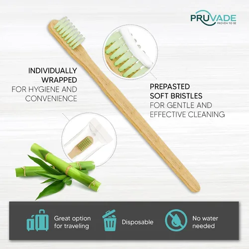 Vista 3 de Paquete de 12 Cepillos de Dientes Desechables de Bambú con Pasta de Dientes Incorporada - Cepillos de Dientes Prepastados Envueltos Individualmente