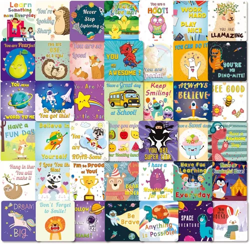 Vista 7 de Shemira Paquete de 100 notas para lonchera para niños, tarjetas de afirmación inspiradoras para niñas y niños, tarjetas motivacionales para niños