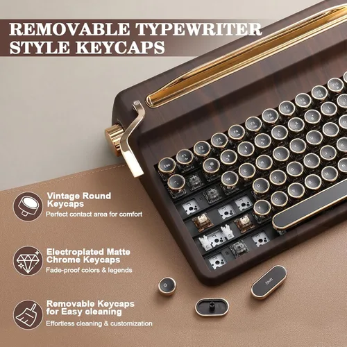 Vista 7 de YUNZII QL75 Wireless Typewriter Hot Swap Retro Mechanical Keyboard,Punk Round Keycaps,RGB Backlit QMK/VIA Programmable, Multi-Device Keyboard with