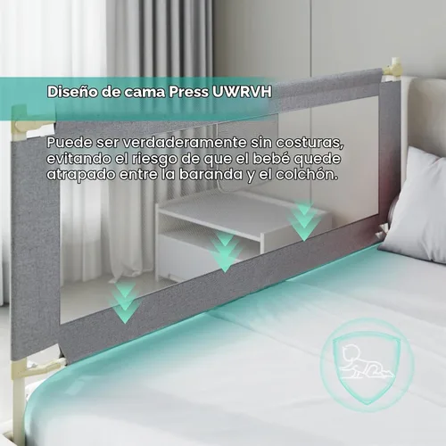 Vista 4 de Barandilla de cama para niños pequeños, protector de cama de 59