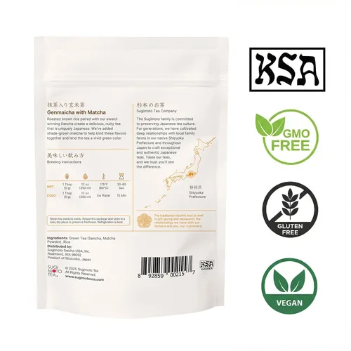 Vista 3 de SUGIMOTO Té japonés Genmaicha con hoja suelta Matcha 3.5 oz 100% Hecho en Japón, Shizuoka, Té Verde Sencha con Arroz Asado y Matcha, 3.5 oz