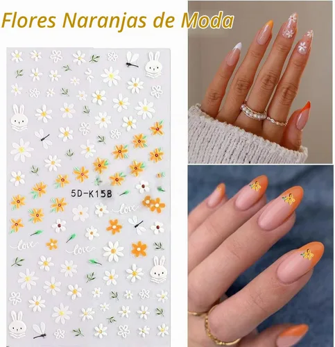 Vista 5 de Calcomanías de arte de uñas de flores 5D en relieve, calcomanías de uñas autoadhesivas para primavera y verano, accesorios de flores 3D