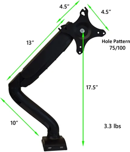 Vista 3 de Brazo de monitor de computadora individual con 2 puertos USB altura ajustable soporte universal LCD soporte sentado de pie escritorio accesorio