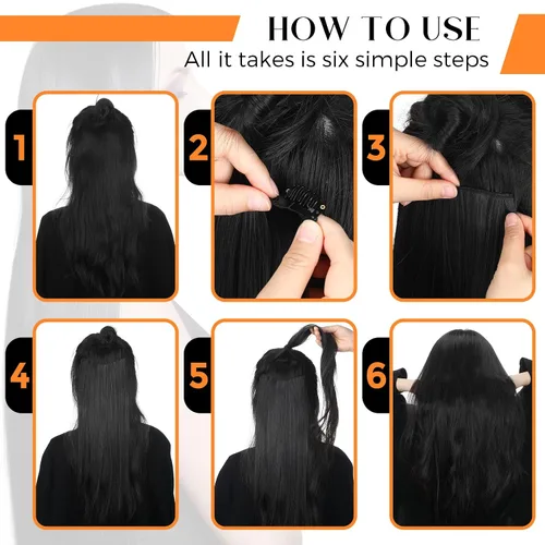 Vista 6 de Jexine 14 extensiones de cabello con clip de 24 pulgadas, extensiones de cabello largo y lacio, 9.17 oz, extensiones de cabello sintético suave