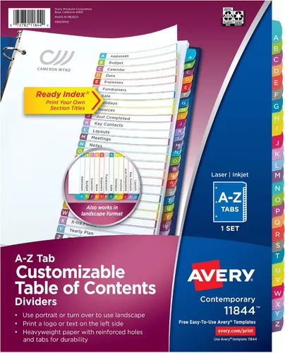 Vista 10 de Avery Índice, divisores de contenido, 26 pestalas (11125)