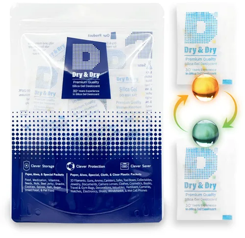 Vista 21 de Dry & Dry - Paquetes de gel de sílice naranja indicador de 1 gramo, deshumidificadores desecantes, paquetes de gel de sílice seguros para alimentos
