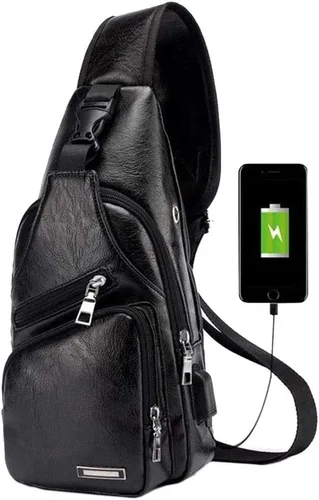 Vista 2 de Mochila estilo bandolera de piel para hombres y mujeres bandolera de hombro al pecho mochila de uso diario para viajes al aire libre campamento