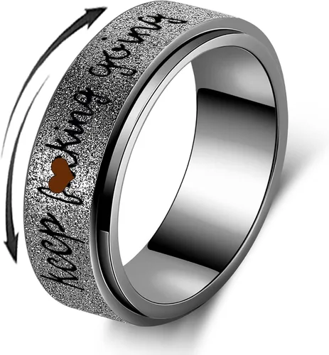 Vista 7 de Anillo giratorio para hombre, acero inoxidable, juguetes para ansiedad, anillos para hombres, 0.315 in de ancho, color negro, talla 9