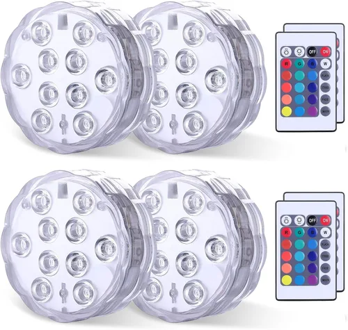 Vista 8 de Qoolife Luces LED sumergibles con control remoto, batería incluida, luz impermeable RGB multicolor cambiante para piscina, base de jarrón, spa