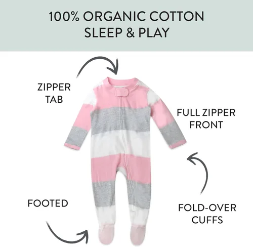 Vista 3 de HonestBaby Pijama de una pieza con pies para dormir y jugar para niña con cremallera frontal, pijama de algodón