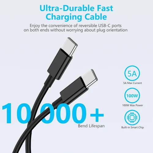Vista 3 de Cargador súper rápido de 45 W para Samsung, cargador de teléfono Android, paquete de 2 Cable USB C a C de 10 pies, bloque de carga de 45 vatios