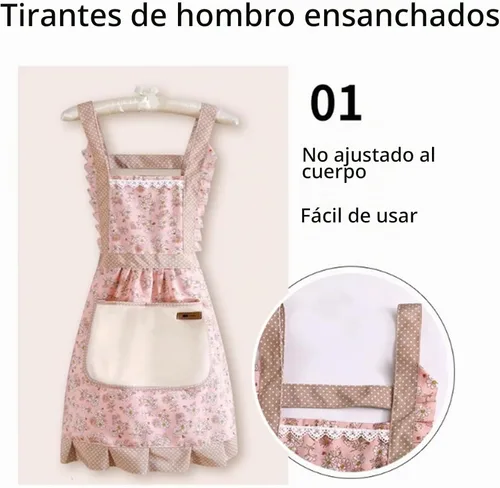 Vista 4 de Delantales de 3 piezas para mujer con bolsillos, delantales florales de cocina, delantal de algodón resistente al agua con correa ajustable