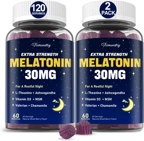 Vista 8 de Gomitas de melatonina de 30 mg para adultos: Suplemento de melatonina de máxima fuerza con L-teanina, ashwagandha, MSM, vitamina D3 y zinc, sin