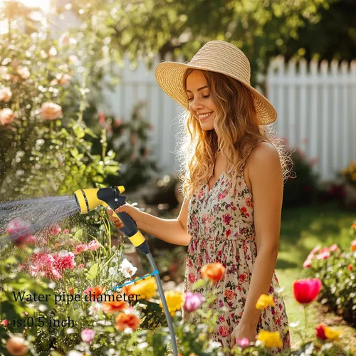 Vista 8 de Manguera de jardín con carrete, manguera de agua expandible de 50 pies con boquilla de 8 patrones, ligera y flexible para jardinería, lavado