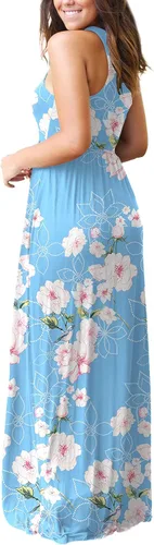 Vista 2 de Grecerelle - Vestido largo sin mangas para mujer, con estampado floral y espalda cruzada, informal, con bolsillos