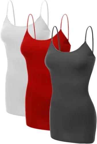 Vista 223 de Emmalise Camisola larga casual básica para mujer, con tirantes ajustables, top en capas
