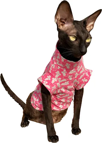Vista 8 de Hairless Cat - Camiseta elástica de algodón con diseño de búhos tiernos para gato Sphynx (XS)