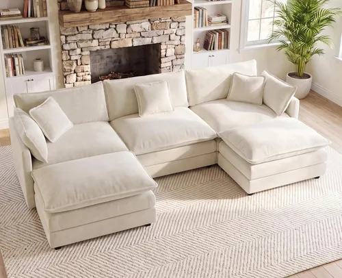 Vista 17 de 76.7" Cloud Couch for Living Room, Deep Seat Loveseat Sofa, Beige Breathable Chenille, 2-Seats Couch for Apartment Small Spaces, Pocket Spring