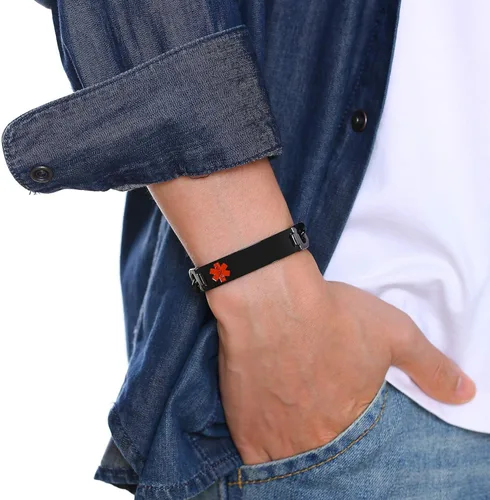 Vista 7 de Free Custom Engraving Emergency Medical Alert ID Cuff Bracelet for Men Women