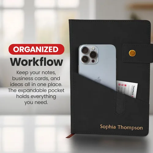 Vista 4 de Promot Cuaderno Personalizado - Diario en Cuero A5 con Páginas Rayadas para Hombres y Mujeres - Cuaderno Ejecutivo de Tapa Dura, Diario Diario