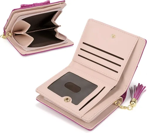 Vista 3 de UTO - Billetera para niñas de cuero vegano, lindo gato colgante, organizador de tarjetas, monedero para mujeres, Unicorn Ace Rose Pink, S