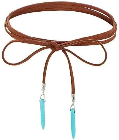 Vista 2 de Gargantilla larga bohemia con colgante turquesa sexy roca hecha a mano collar vintage accesorios para mujer