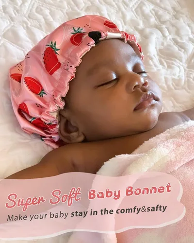 Vista 4 de Gorro de satén para dormir para cabello rizado, doble capa, reversible, ajustable, sedoso, para adolescentes, niños pequeños