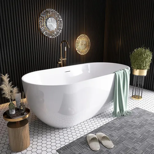 Vista 13 de Bañera independiente de 59", bañera independiente de acrílico puro, elegante bañera independiente contemporánea de remojo profundo, certificada cUPC