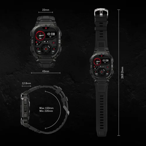 Vista 7 de CARBINOX Blaze - Reloj inteligente doble con GPS, resistente rastreador de fitness impermeable IP69K, compatible con Android e iOS, más de 170 modos
