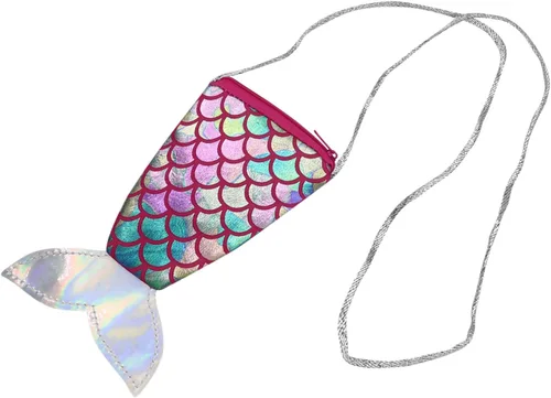 Vista 3 de Monedero holográfico brillante con cola de sirena para niñas pequeñas, mini bolso cruzado, cartera para fiesta de cumpleaños, Rosa., Casual