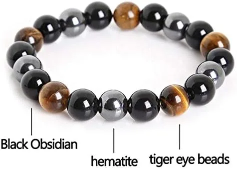 Vista 7 de INENIMARTJ 2 pulseras de obsidiana negra con terapia magnética de hematita de malaquita para hombres y mujeres, pulsera de triple protección