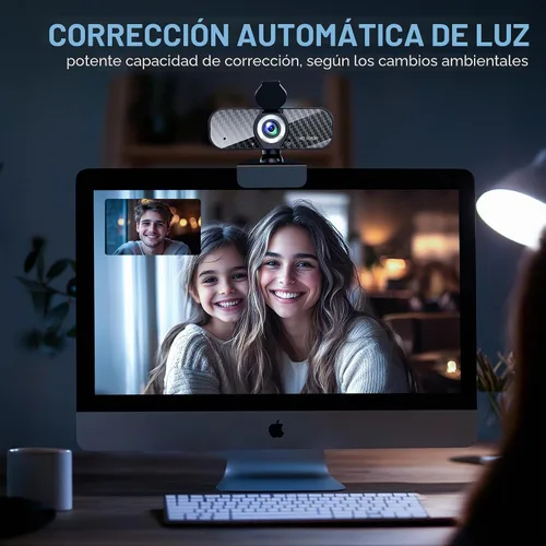 Vista 4 de Webcam Full HD 1080P con micrófono incorporado y trípode giratorio, placa de fibra de carbono y cubierta de privacidad, corrección de luz