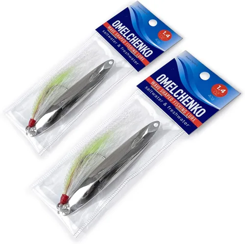 Vista 6 de Omelchenko Lure Señuelos de pesca Bucktail Teasers Set de dos plata 1.4 onzas 40gm agua salada agua dulce