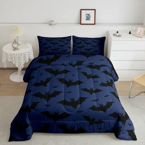 Vista 21 de Feelyou Juego de edredón de Halloween, color rosa fantasma, juego de ropa de cama tamaño individual, decoración para niños y niñas, lindo juego