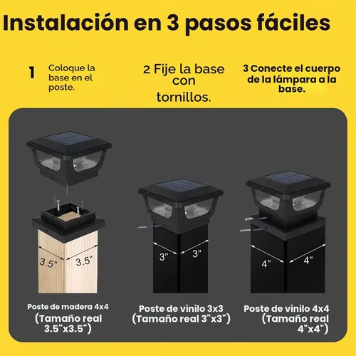 Vista 8 de Brighticonic Luces solares para tapa de poste para exteriores de 4 x 4, 3 x 3 – Luces de poste de encendido/apagado automático alimentadas por