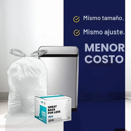 Vista 4 de Plasticplace - Bolsas de basura con ajuste personalizado, compatibles con simplehuman Code D, con cordón, color blanco, 5,3 galones / 20 litros