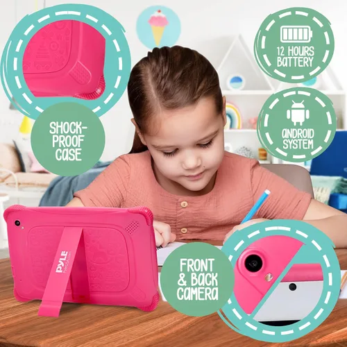 Vista 4 de Pyle Tablet Android de 7 pulgadas con pantalla HD de 1080p, tableta infantil de 7 pulgadas con lápiz capacitivo dual cámara, compatibilidad WiFi