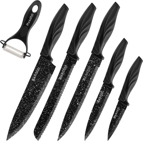 Vista 8 de Juego de cuchillos de cocina de 6 piezas con revestimiento antioxidante y asas ergonómicas, ligero, apto para lavavajillas, regalo para entusiastas