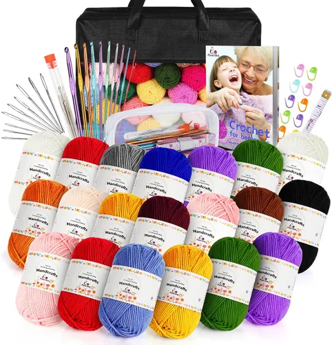 Vista 11 de Aeelike Kit de ganchillo con bolsa para viajes, kit fácil de aprender a ganchillo para principiantes de todas las edades, el kit de inicio