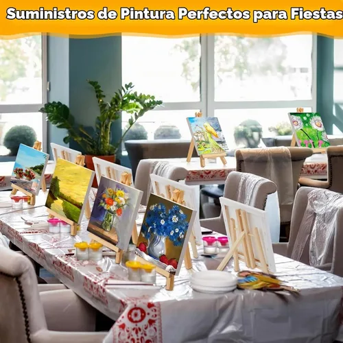 Vista 4 de Mimorou Paquete de 32 mini lienzos con caballete para pintar madera, 2.4 x