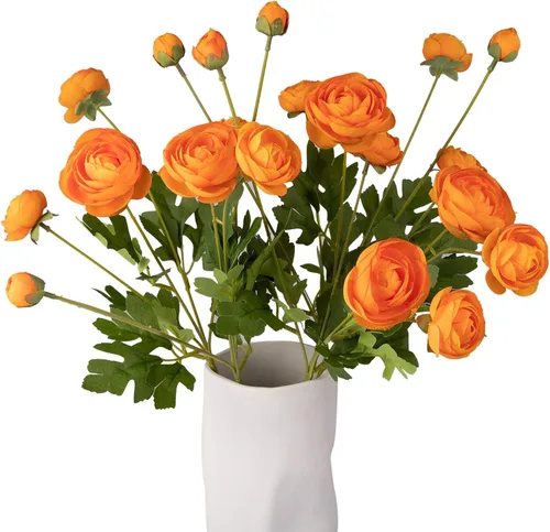 Vista 9 de Flores artificiales de seda, ranúnculo, flores falsas, 5 unidades, adecuadas para decoración de núcleos, creación floral de boda, arreglo floral Azul