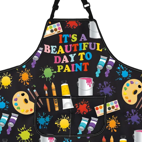 Vista 2 de Delantal artístico para amantes del artista, regalo de pintura, delantal de artista con pintura de bolsillo, regalo es un hermoso día para pintar